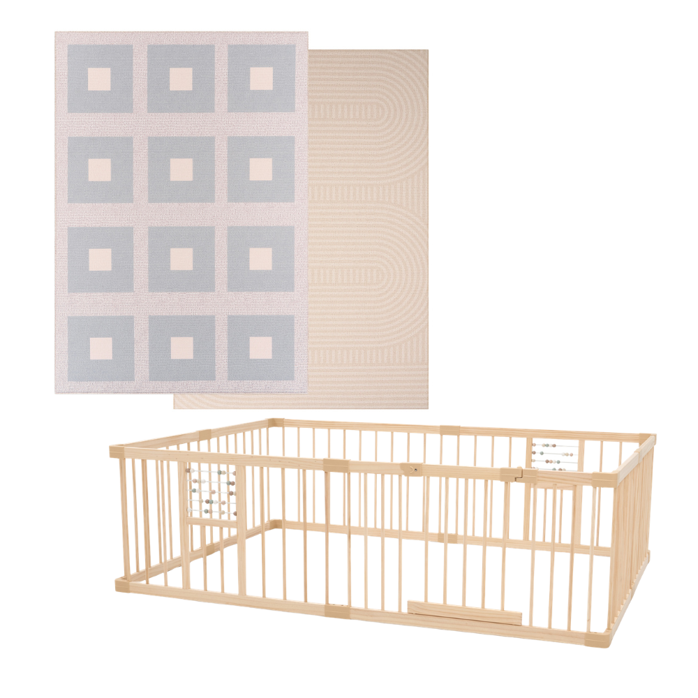 Play Space Bundle - Aloe Check/Arch & Natural Play Pen