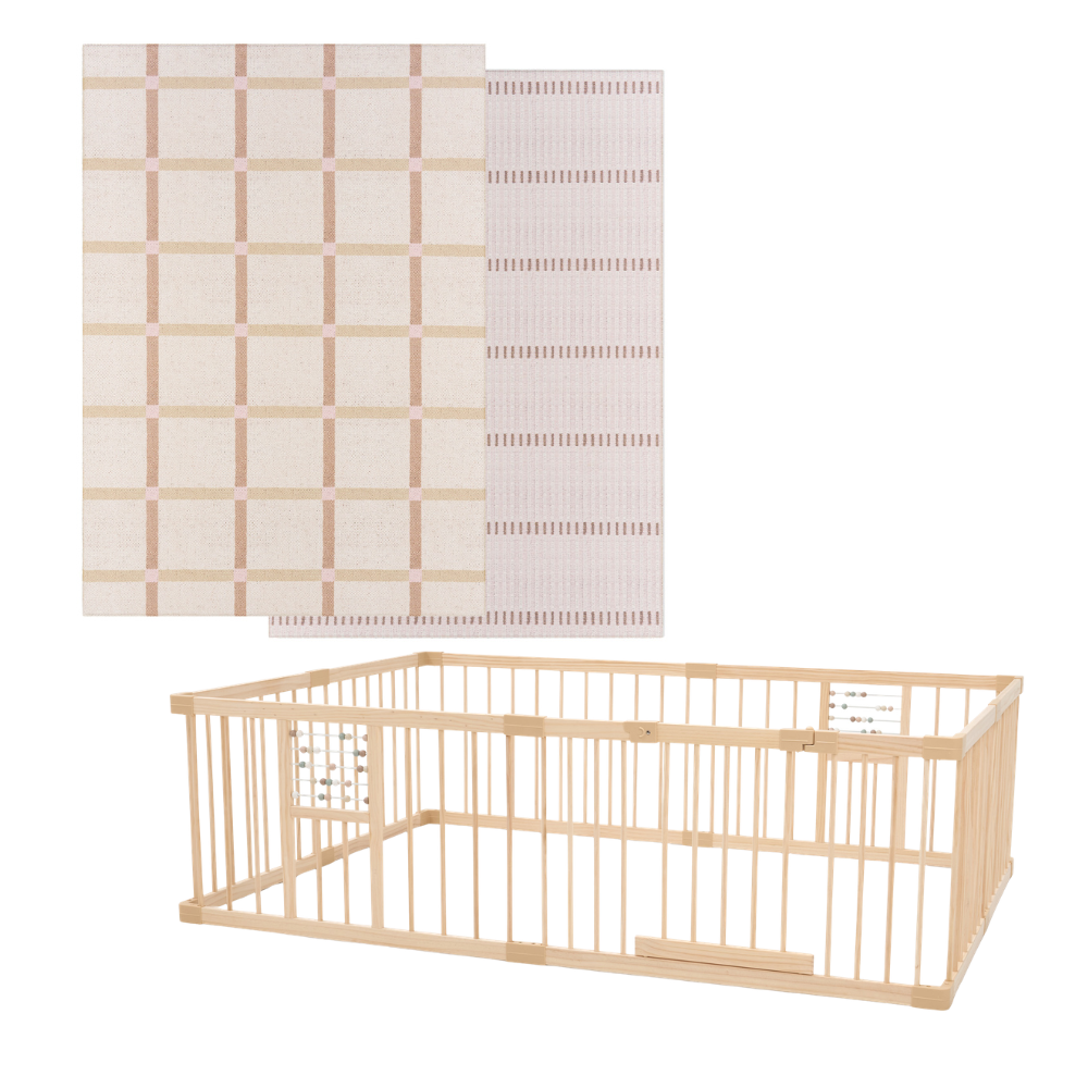 Play Space Bundle - Beige Plaid/Loop & Natural Play Pen