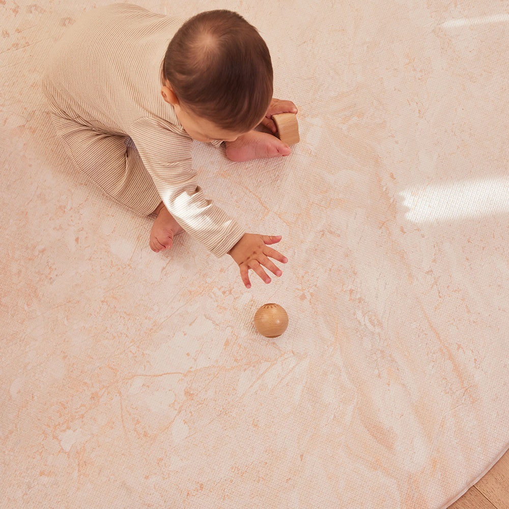 Round Foam Play Mat - Travertine/Herringbone