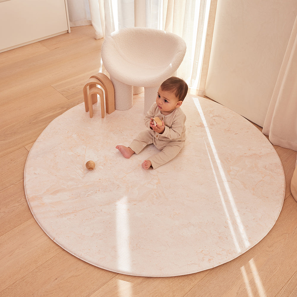 Round Foam Play Mat - Travertine/Herringbone