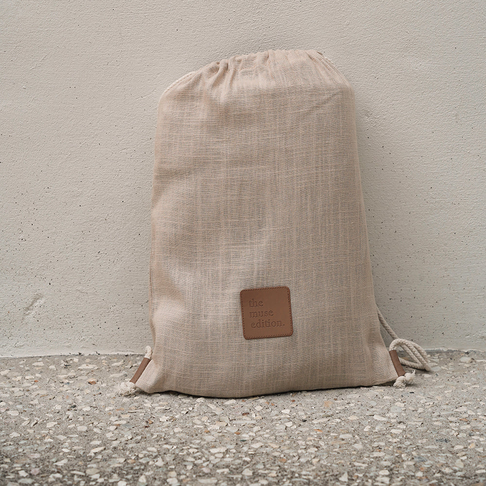 Natural Linen Bag Against A Wall